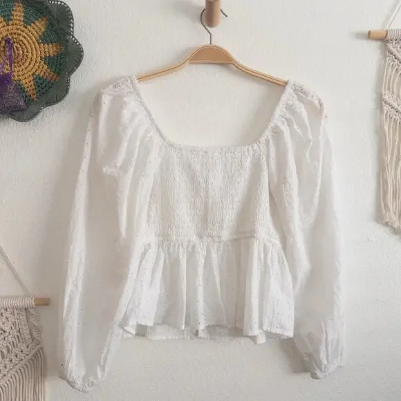 Aerie White Eyelet Babydoll Blouse Size Small - Picture 4 of 7